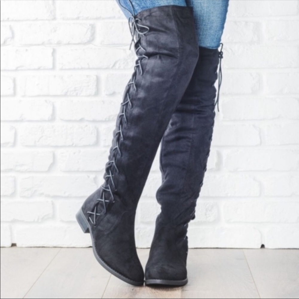 ❤️ LAST PAIR LEFT Side Lace Up Over The Knee Boots - Picture 3 of 8